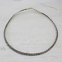 Braided sterling silver necklace, 'Interwoven Paths' - Braided Sterling Silver Necklace from India