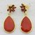 Gold plated garnet and onyx dangle earrings, 'Deep Red Flowers' - Garnet and Onyx Gold Plated Dangle Earrings from India (image 2b) thumbail