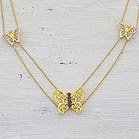 Gold plated garnet long pendant necklace,