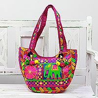 Embroidered tote handbag Leisurely Elephant India