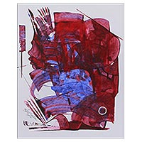 'Union III' - Original Red and Blue Expressionist Painting from India