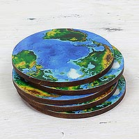 Wood coasters Round Earth set of 5 India