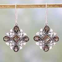Smoky quartz dangle earrings, 'Butterfly Flowers' - Smoky Quartz and Sterling Silver Dangle Earrings from India