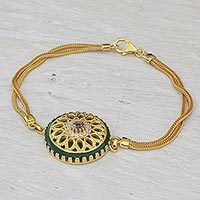 Gold plated amethyst and onyx pendant bracelet,
