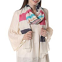 Wool shawl, 'Pastel Stripes' - Woven Striped Wool Shawl in Multicolor by Indian Artisans