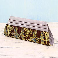 Silk clutch handbag Royal Vow in Brown and Grey India