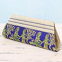 Silk clutch handbag Royal Vow in Blue and Bone India