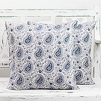 Cotton cushion covers Azure Paisleys pair India