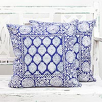 Cotton cushion covers Royal Lapis pair India