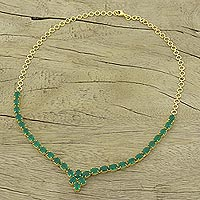 Gold plated onyx pendant necklace, 'Green Garland' - 22k Gold Plated Green Onyx Pendant Necklace from India