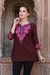 Cotton tunic, 'Flower Chase' - Brown Cotton Tunic Top with Pink Floral Embroidery (image 2) thumbail