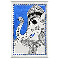 Madhubani painting, 'Magnificent Ganesha II' - Ganesha Madhubani Folk Art Painting from India