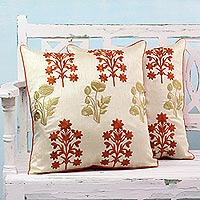 Embroidered cushion covers Cluster of Flowers pair India