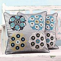 Embroidered cushion covers Myriad Mosaic pair India