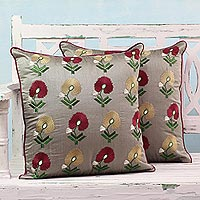 Embroidered cushion covers Floral Pirouette pair India