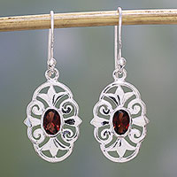 Garnet dangle earrings, 'Red Enchantment' - Garnet and 925 Sterling Silver Dangle Earrings from India