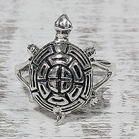 Sterling silver cocktail ring, 'Turtle Maze' - 925 Sterling Silver Turtle Cocktail Ring from India