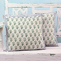 Cotton cushion covers Garden Green pair India