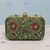 Brocade evening bag, 'Dancing Flowers' - Red and Green Floral Evening Bag from India thumbail