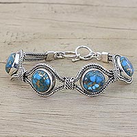 Sterling silver link bracelet, 'Heavenly Blues' - Sterling Silver and Composite Turquoise Link Bracelet