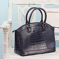 Leather handle handbag Navy Majesty India
