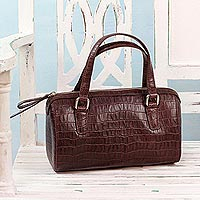 Leather baguette handbag Classic Bordeaux India