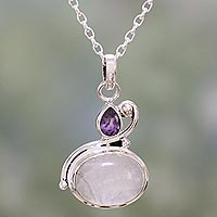 Featured review for Rainbow moonstone and amethyst pendant necklace, Lilac Romance
