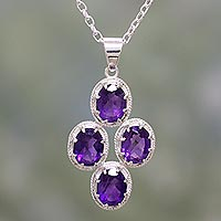 Amethyst pendant necklace, 'Morning Lilac' - Amethyst and Sterling Silver Pendant Necklace from India