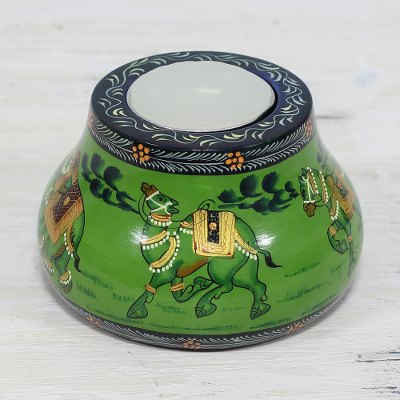 Wood tealight holder, Animal Journey in Green