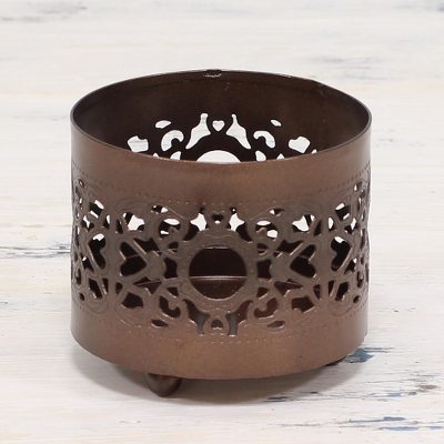 Copper tealight holder, Jali Glow