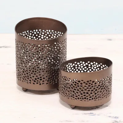 Copper tealight candle holders, Harmoniously (pair)