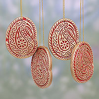 Ceramic ornaments Christmas Paisleys set of 4 India