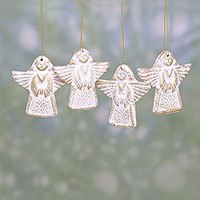 Ceramic ornaments Flying Messengers set of 4 India