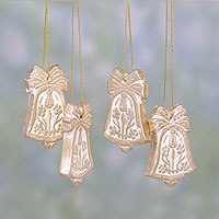 Ceramic ornaments Floral Bells set of 4 India