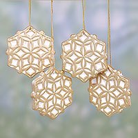 Ceramic ornaments Golden Snowflakes set of 4 India