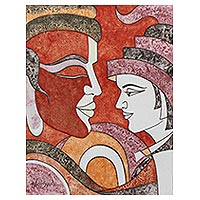 'Father and Son' - Cubist Painting of a Father and Son from India