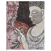 'Peaceful Thoughts' - World Peace Project Cubist Painting of Buddha Advising
