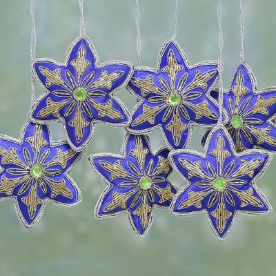 Beaded ornaments, Lapis Stars (set of 6)