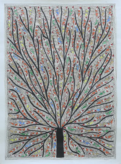 Madhubani painting, Tree of Life with Birds