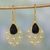 Gold plated onyx dangle earrings, 'Garden of the Night' - Black Onyx and Cubic Zirconia Dangle Earrings from India thumbail