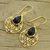 Gold plated onyx dangle earrings, 'Garden of the Night' - Black Onyx and Cubic Zirconia Dangle Earrings from India (image 2b) thumbail