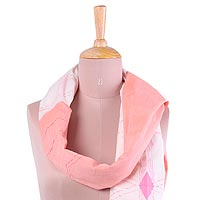 Cotton scarf, 'Ebullient in Peach' - Hand Woven Peach and Off White Cotton Scarf from India