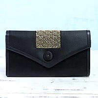 Satin and leather accent clutch Evening Elegance India