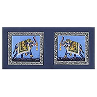 Miniature painting Triumphant Blue Elephants India