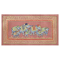 Miniature painting Royal Elephant Herd India