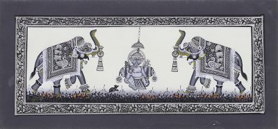 Miniature painting, Grey Elephants Praise Ganesha