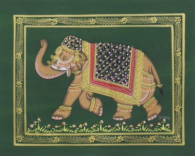 Miniature painting, Green Majestic Elephant