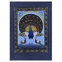 Miniature painting Blue Peacock Splendor India