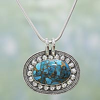 Sterling silver pendant necklace, 'Blissful Sky' - Indian Sterling Silver and Blue Composite Turquoise Necklace