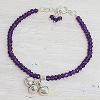 Amethyst beaded charm bracelet,